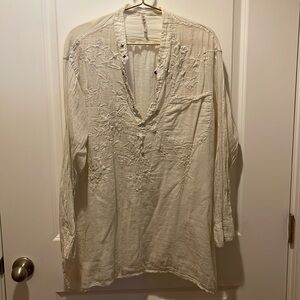 Magnolia Pearl Cream Embroidered Long-Sleeve Tunic